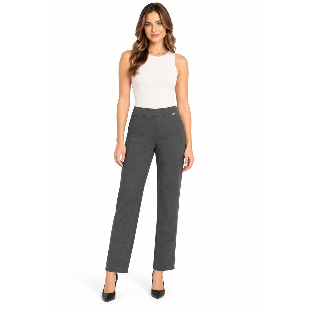 St. John Women's Pull-On Elastic Waist Slim Straight Leg Ankle Pants Gray Size 8